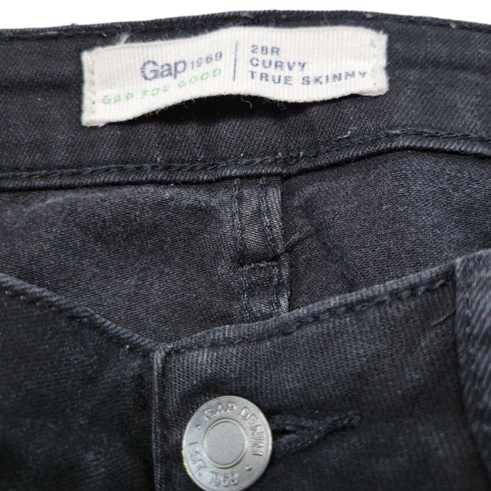 Gap Jeans Size 28R W28xL28 GAP 1969 Curvy True Skinny Jeans Stretch Black Denim - Picture 6 of 6